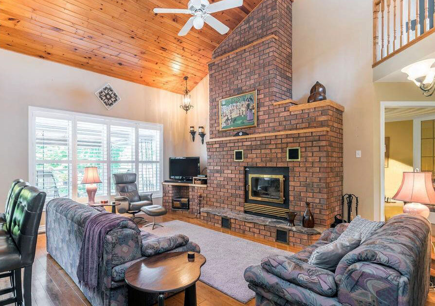 14 Trillium Trail - Great room with brick wood-burning fireplace